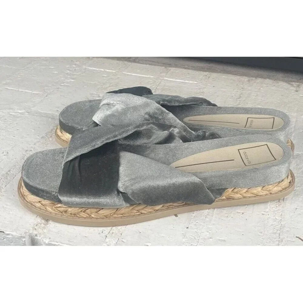 Dolce Vita Velvet Gray Slip On‎ Women's Shoes Braided Heel Size 9